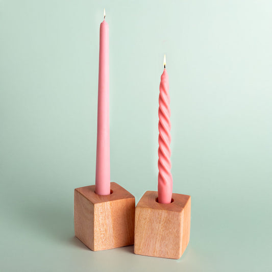 Handcrafted Solid Mahogany Wood Taper Candle Stand (Single Piece, Candles Not Included)